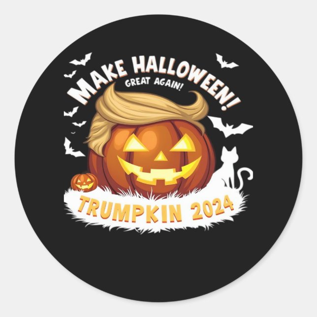Adesivo Redondo Faça o Excelente de Halloween de novo Trumpkin (Frente)