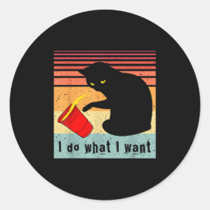 Adesivo Redondo Faça O Que Eu Quero Vintage Gato Preto Xícara Verm