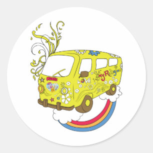 Adesivo Redondo Faça o sinal de paz do Hippie de Van ~ 60s da