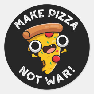 Adesivo Redondo Faça Pizza Não Guerra Funny Paz Punho Fundo Escuro