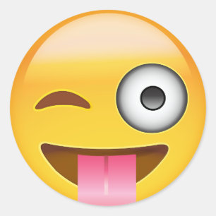 Adesivo Redondo Face Com A Língua Enfiada E Olhos Emoji Piscados