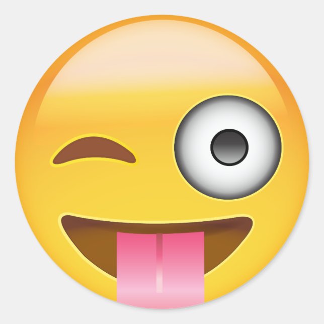Adesivo Redondo Face Com A Língua Enfiada E Olhos Emoji Piscados (Frente)