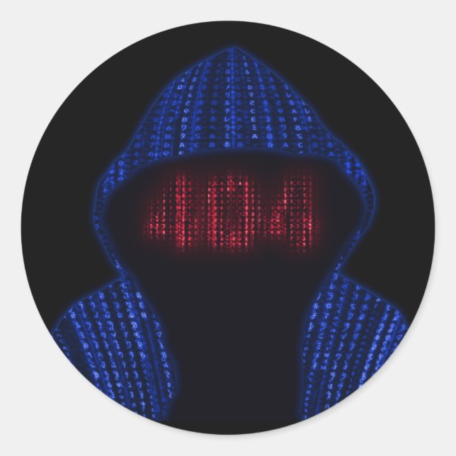 Adesivo Redondo Face de erro do Hacker Hoodie Binary 404 (Frente)