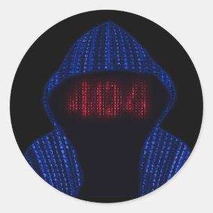 Adesivo Redondo Face de erro do Hacker Hoodie Binary 404