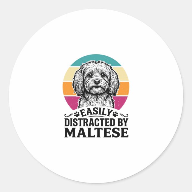 Adesivo Redondo Facilmente Distraído Pelo Design de Cachorro Vinta (Frente)