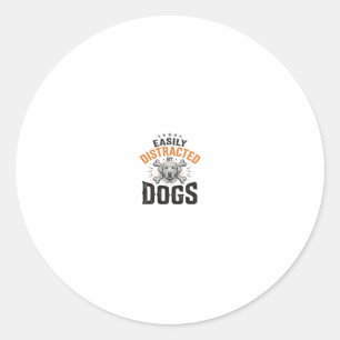 Adesivo Redondo Facilmente Distraído Por Cães Design Vintage Amant
