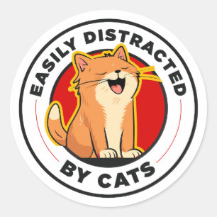 Adesivo Redondo Facilmente Distraído Por Gatos Design Engraçado Am