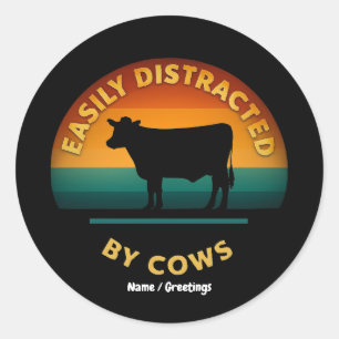 Adesivo Redondo Facilmente Distraído Por Vacas Engraçadas Com Pres
