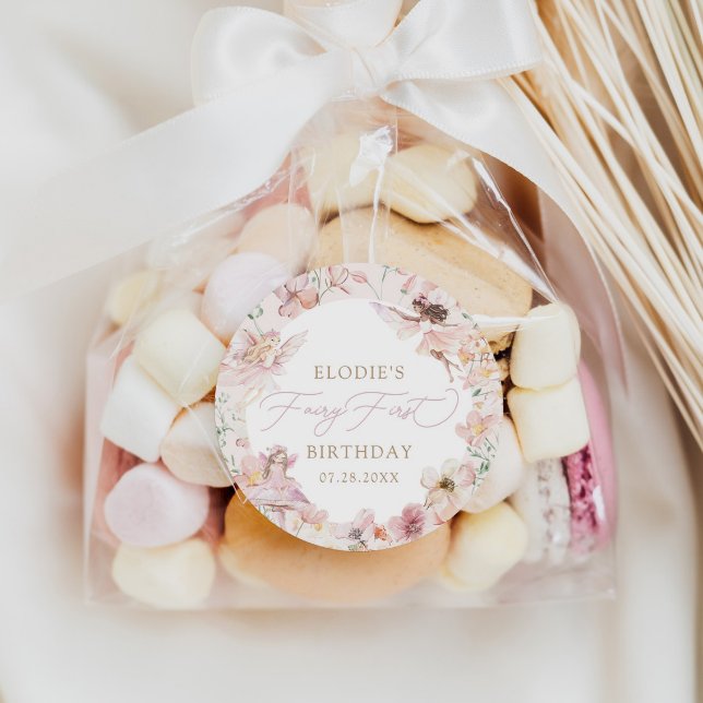 Adesivo Redondo Fada 1rua Pink Floral Girls Aniversário (Criador carregado)