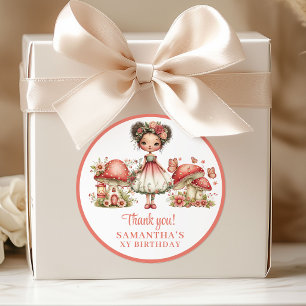 Adesivo Redondo Fada Adorável Rosa Floral Menina Aniversário Obrig