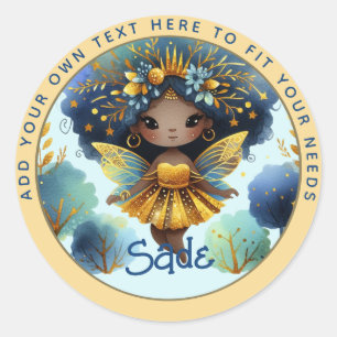 Adesivo Redondo Fada Africana Aniversário Teal Dourada Pink Prince