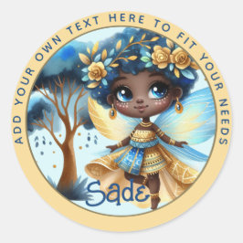 Adesivo Redondo Fada Africana Aniversário Teal Dourada Pink Prince
