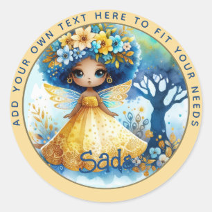 Adesivo Redondo Fada Africana Aniversário Teal Dourada Pink Prince