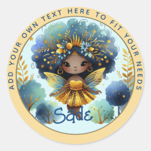 Adesivo Redondo Fada Africana Aniversário Teal Dourada Pink Prince