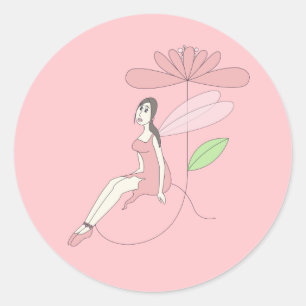 Adesivo Redondo Fada Bailarina ilusima sobre Flor Ballet Rosa