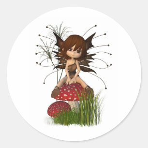 Adesivo Redondo Fada bonito e Toadstool do outono de Toon