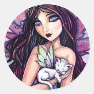 Adesivo Redondo Fada com Pau Branco de Gato por Molly Harrison