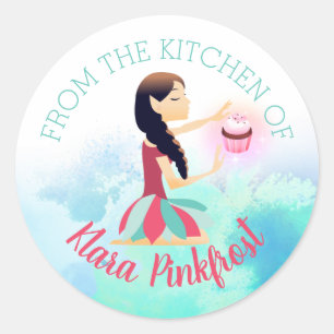 Adesivo Redondo Fada de cupcake mágico da cozinha