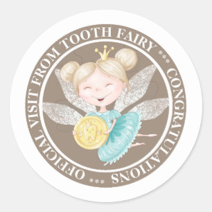 Adesivo Redondo Fada de dente princesa segurando o círculo da moed