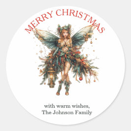 Adesivo Redondo Fada de Férias Elegante com Lanterna no Natal