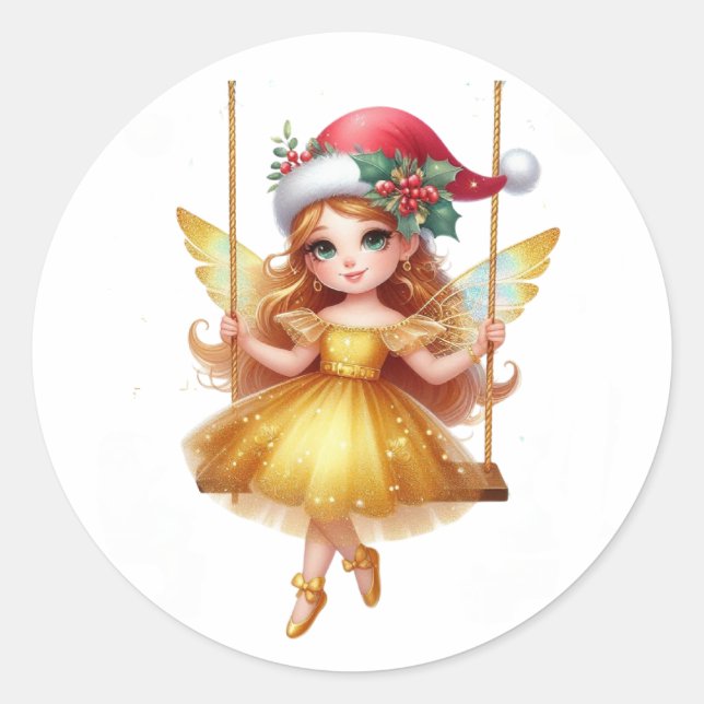 Adesivo Redondo Fada de Natal bonita (Frente)