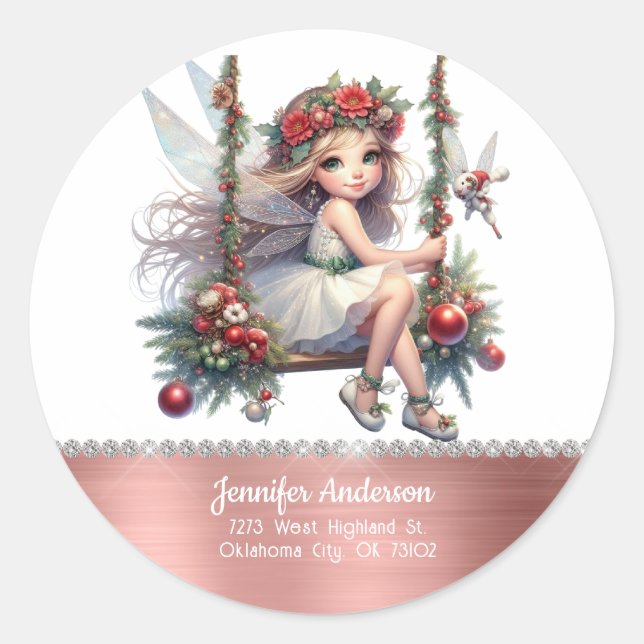 Adesivo Redondo Fada de Natal em Aquarela (Frente)