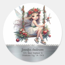 Adesivo Redondo Fada de Natal em Aquarela