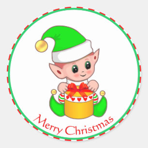 Adesivo Redondo Fada de Natal Fofo & Caixa de Presente
