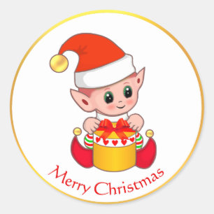 Adesivo Redondo Fada de Natal Fofo em Dourado e Branco