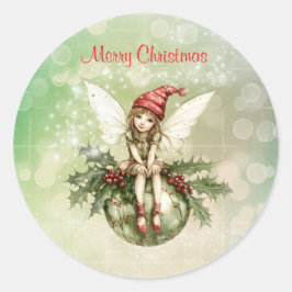 Adesivo Redondo Fada de Natal Gelada em Ornamento