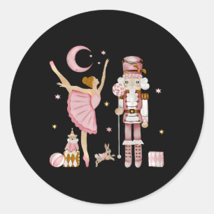 Adesivo Redondo Fada do Açúcar Rosa Retro Nutcracker Natal C