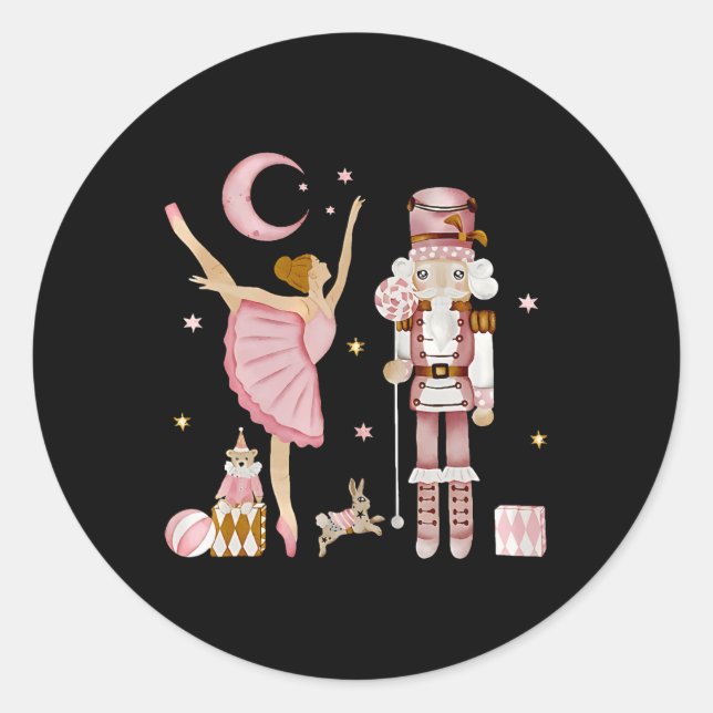 Adesivo Redondo Fada do Açúcar Rosa Retro Nutcracker Natal C (Frente)
