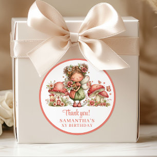 Adesivo Redondo Fada Encantadora Floral Menina Aniversário Obrigad