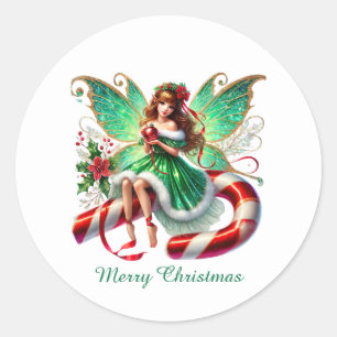Adesivo Redondo Fada festiva de hortelã-pimenta de Natal