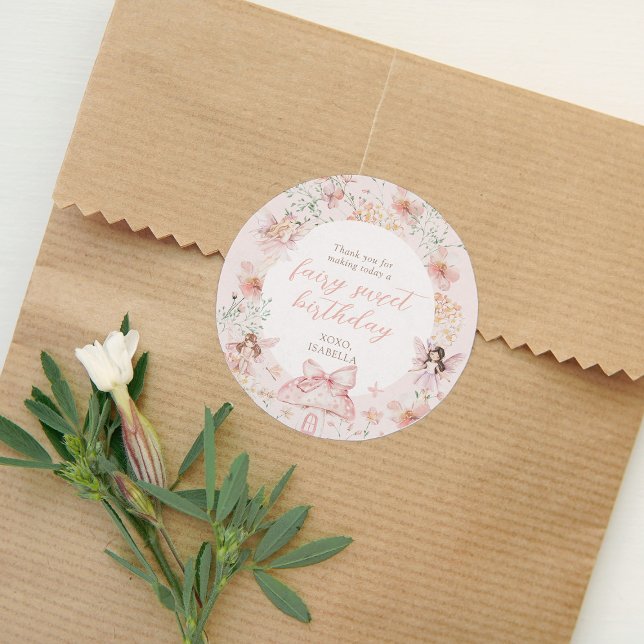 Adesivo Redondo Fada Floral Rosa, Aniversário (Criador carregado)