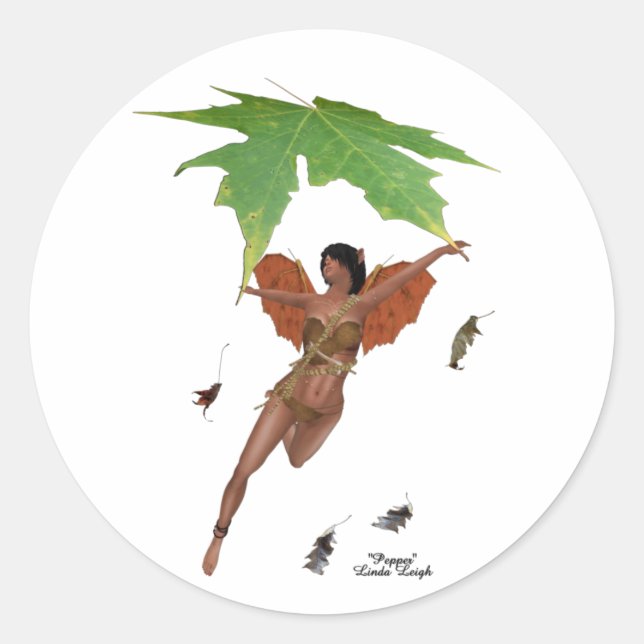 Adesivo Redondo Fada Gelada Com Pentes De Asas Marrons (Frente)