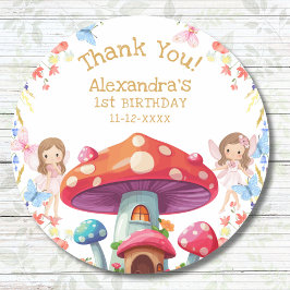 Adesivo Redondo Fada Primeira Garota Floral primeiro aniversario O