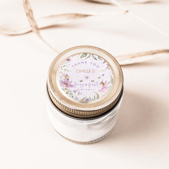 Adesivo Redondo Fada Primeira Rapariga de Aniversário (Criador carregado)