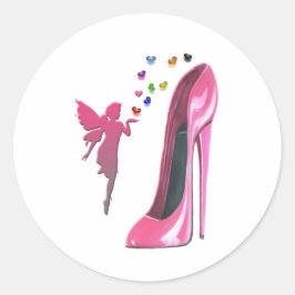 Adesivo Redondo Fada rosa e Arte Calçado Stiletto