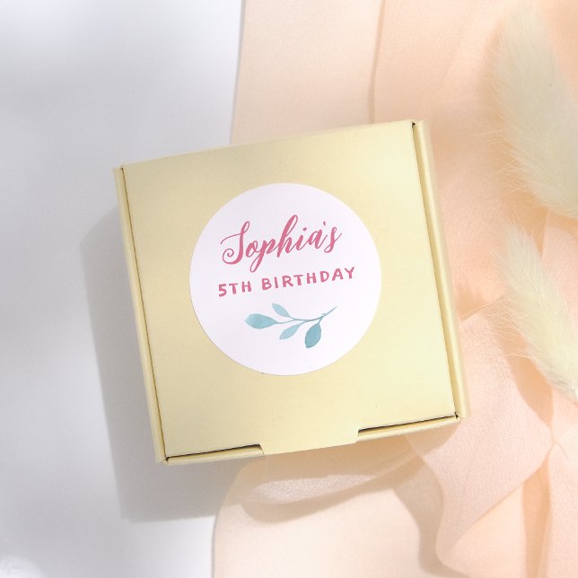 Adesivo Redondo Fada Rosa Manuscrita Deixa Festa de aniversário Ra (Criador carregado)