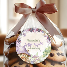 Adesivo Redondo Fada Roxa Terceiro Berry aniversário de 3 anos