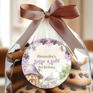 Adesivo Redondo Fada Roxa Terceiro Berry aniversário de 3 anos