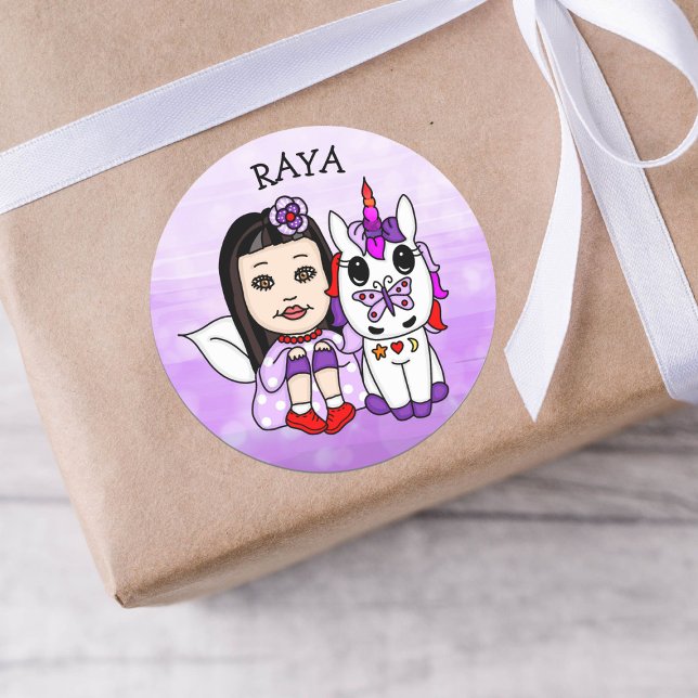 Adesivo Redondo Fada Whimsical Personalizada e Unicórnio (Criador carregado)
