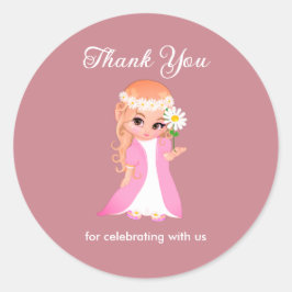 Adesivo Redondo Fadas e flores no Rosa Dourado Obrigado