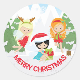 Adesivo Redondo Fadas Festivas de Inverno Feliz Natal
