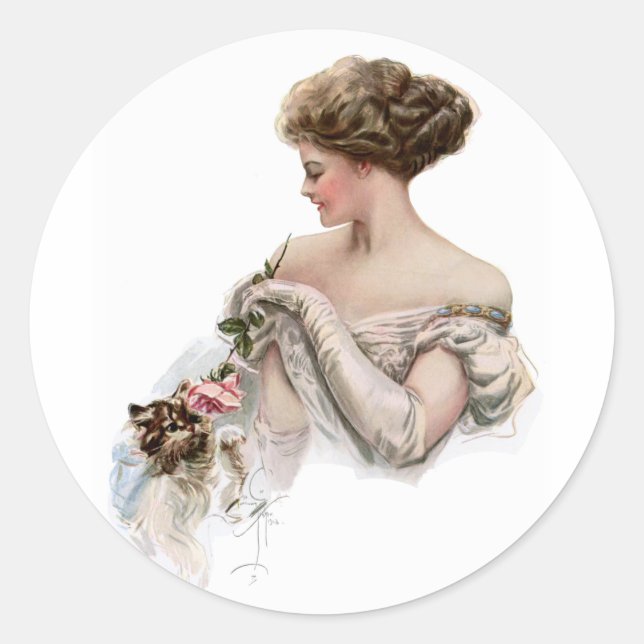 Adesivo Redondo Fair Maiden Enche um Kitten (Frente)