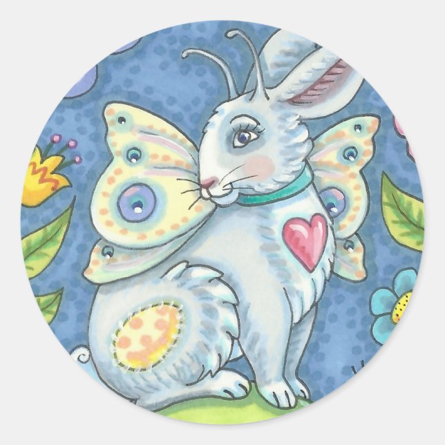 ADESIVO REDONDO FAIRIA DE OVOS MAIS LESTE, FANTASY RABBIT STICKERS (Frente)