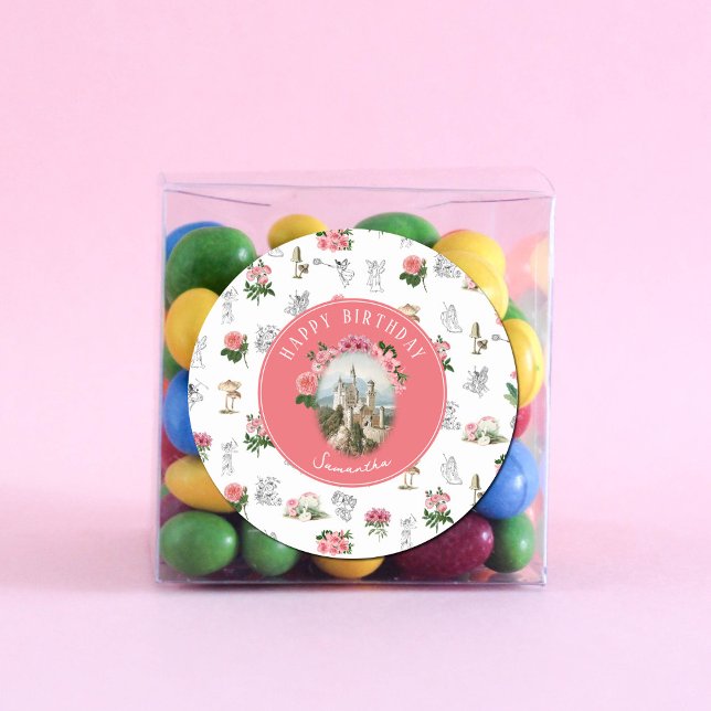 Adesivo Redondo Fairies Pink Floral Mushroom Fairy Castle Birthday (Fairies Pink Floral Mushroom Fairy Castle Birthday Classic Round Sticker)