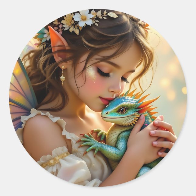 Adesivo Redondo Fairy and Dragon Mystical Girl's   (Frente)