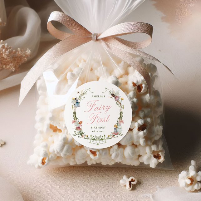 Adesivo Redondo Fairy First Vintage Floral Birthday (Criador carregado)